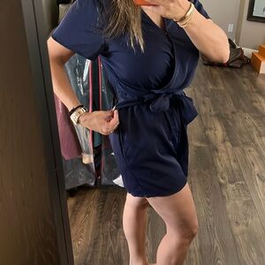 Navy blue short sleeve shorts, romper
